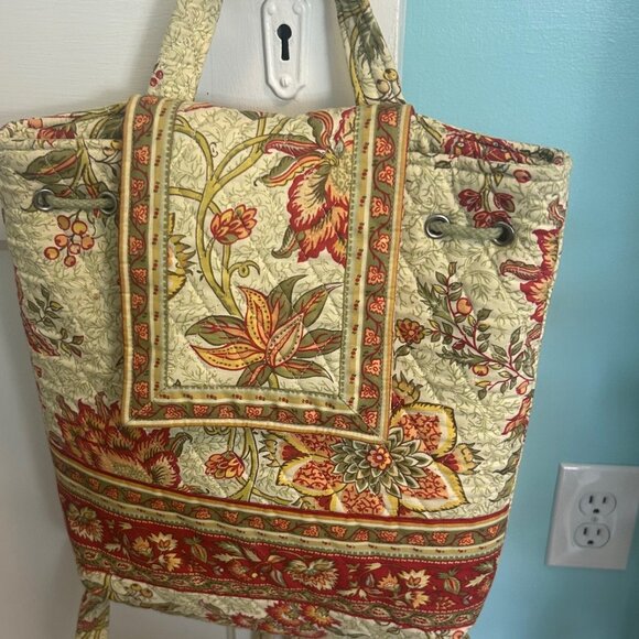 Women's Quilted fabric floral backpack tones of Red, Green, Yellow, and orange - Picture 3 of 9
